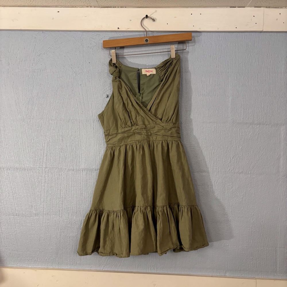 Peach Love California Olive Green Top SZ 31” Long, SZ Small MIDI Ruffled bottom
